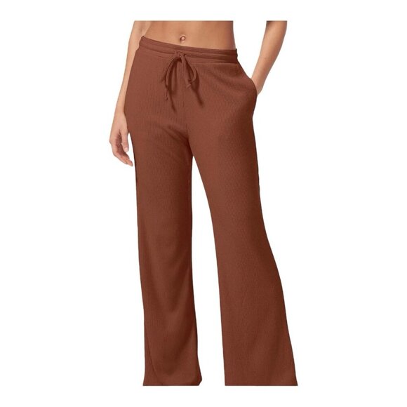 Tommy John Women’s Brushed Rib Pant Size Large Color Mink Brown Wide Leg Comfy - Picture 1 of 11